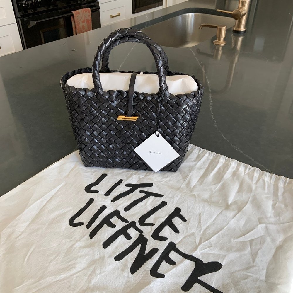 LITTLE LIFFNER Mini Leather Basket Bag, Black, NWT